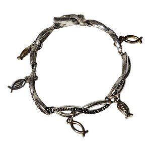 Elegant Silver Gold Tone Fish Charm Bracelet Fishing Fashion Jewelry Women